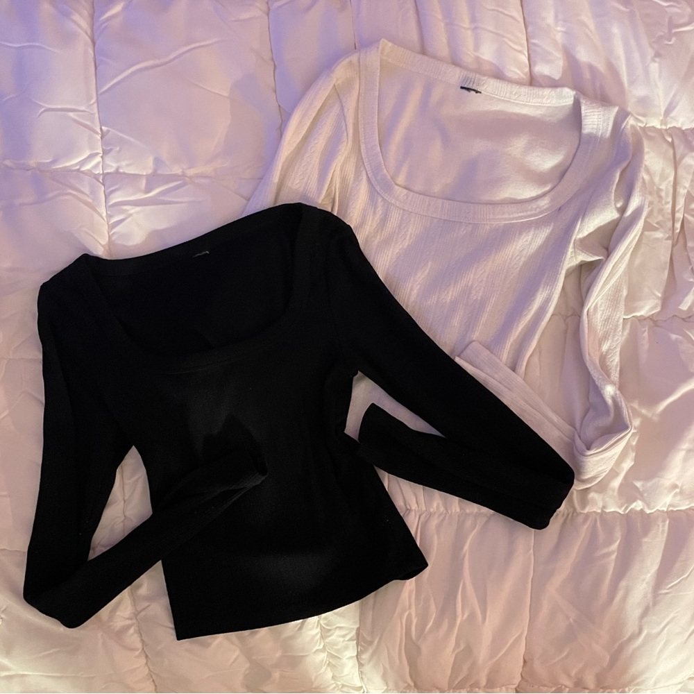 Black and White Long Sleeve Tops